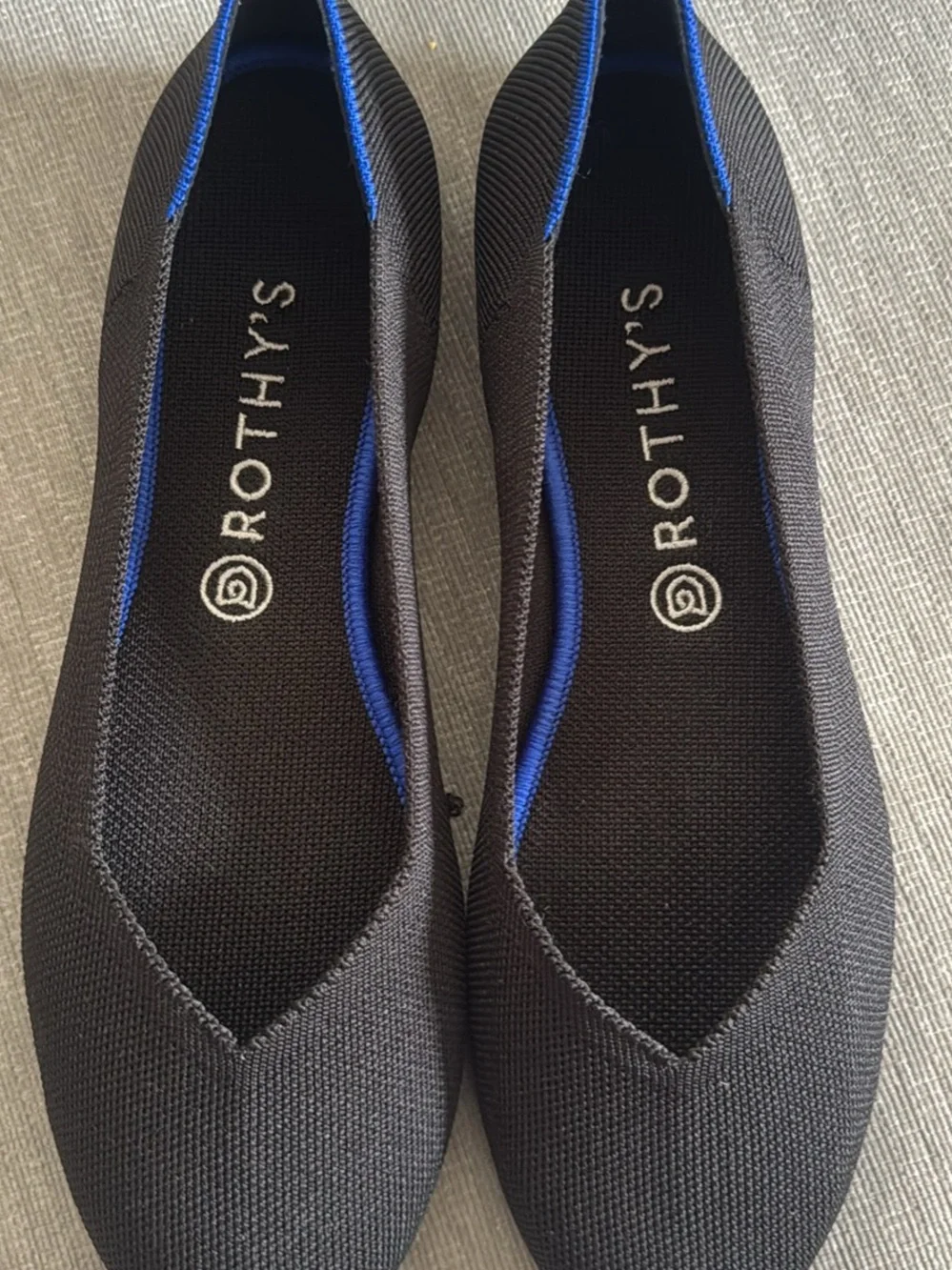 Rothy's Black Knit Ballet Flats with Blue Lining